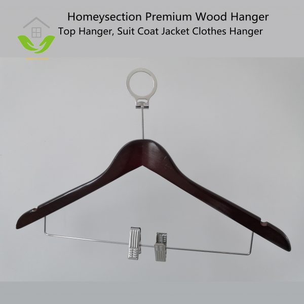 HSWDTC30004 Anti-theft Wooden Hanger with Steel Bar and Clips,Black for Fashion Boutique